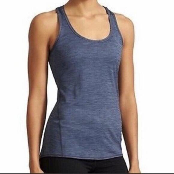 Athleta Shadow Striped Chi Yoga Tank Top Sz XS Scoop Neck Heather Blue Racerback - Picture 1 of 8